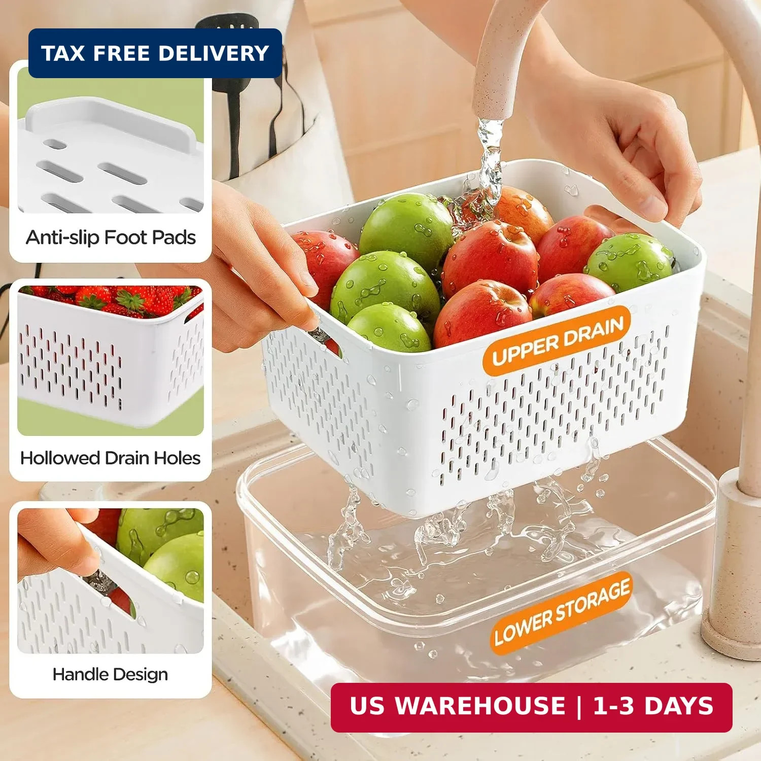 Best 5-Pack Fruit Storage Containers for Fridge with Removable Colanders 4 in 1