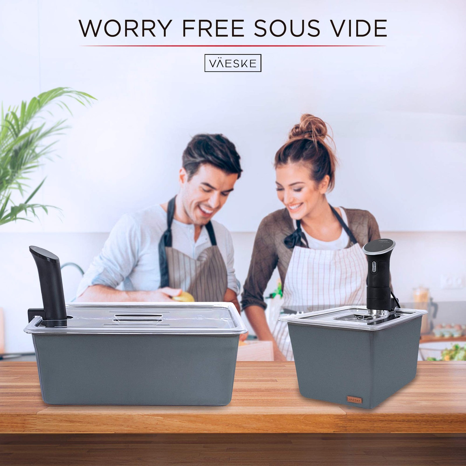 12 + 26 QT Insulated Sous Vide Container Set with Lids & Neoprene Sleeves – D…