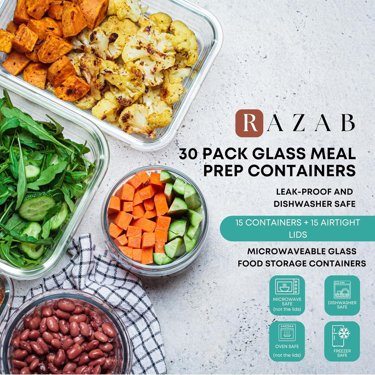30 PC Glass Food Storage Containers with Lids – Reusable Glass Meal Prep Contain