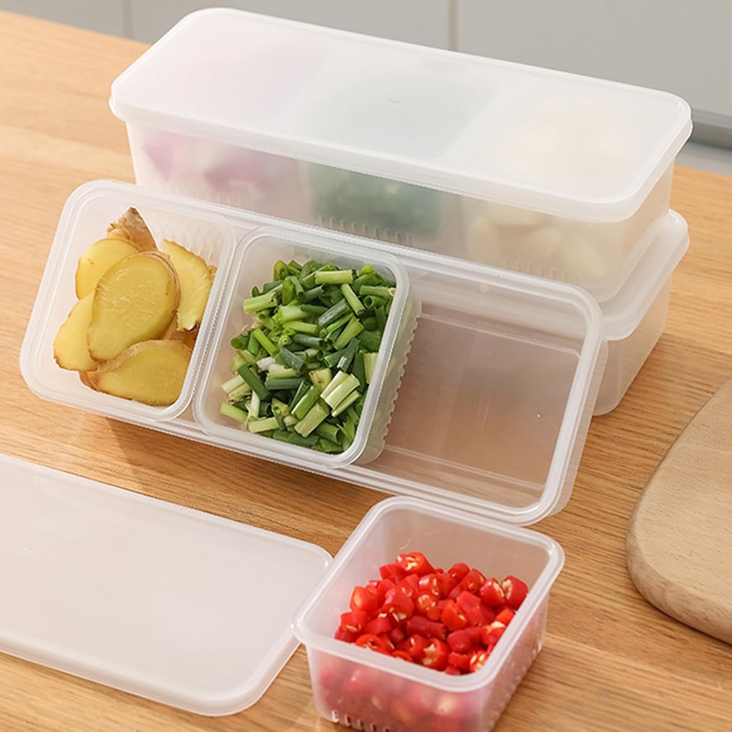 1 Pcs Food Storage Container, with Sealed Lid Drainer 3 Compartments Divided …
