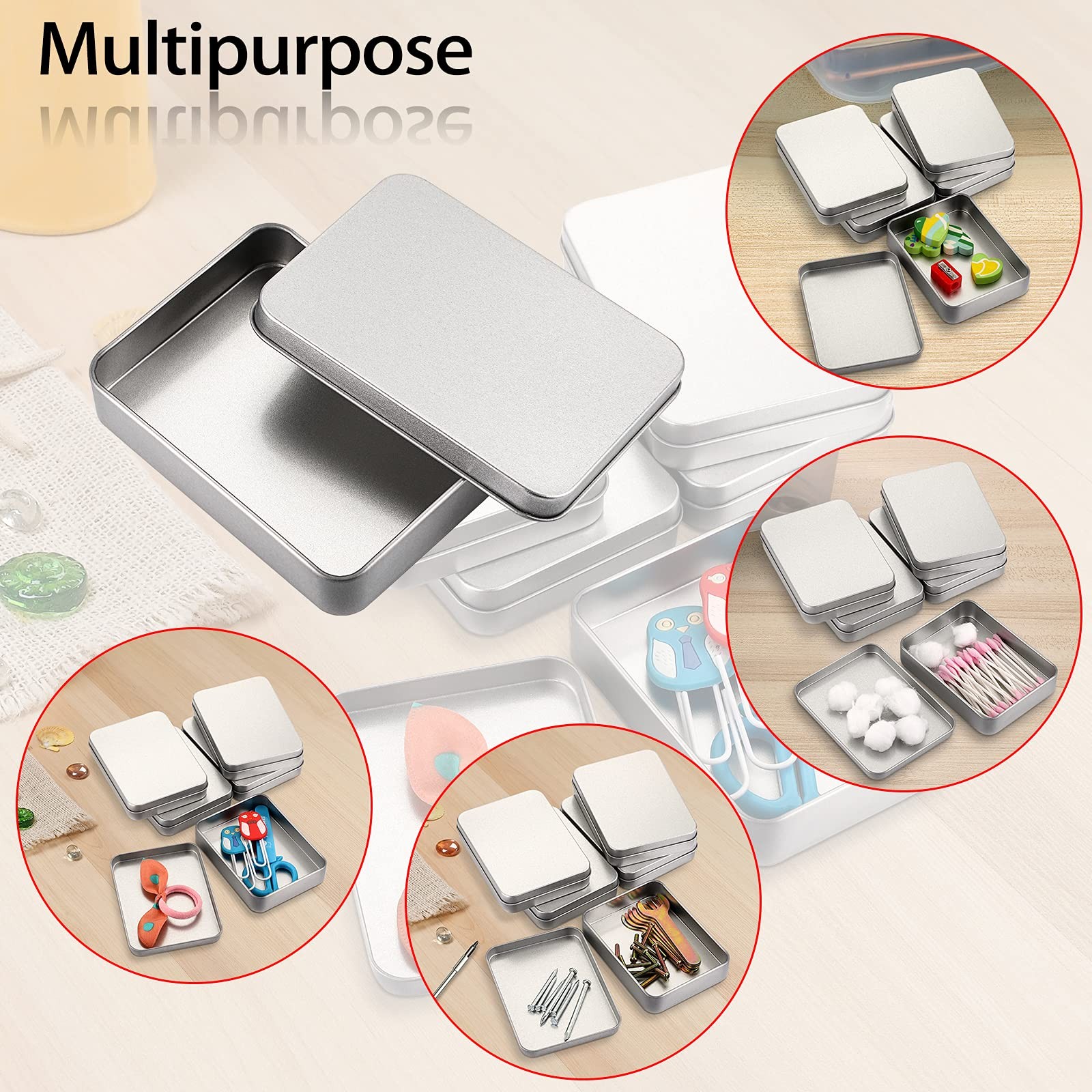 12 PCS Rectangular Storage Tins Box Lid Metal Silver Empty Container 4.5×3.14 In