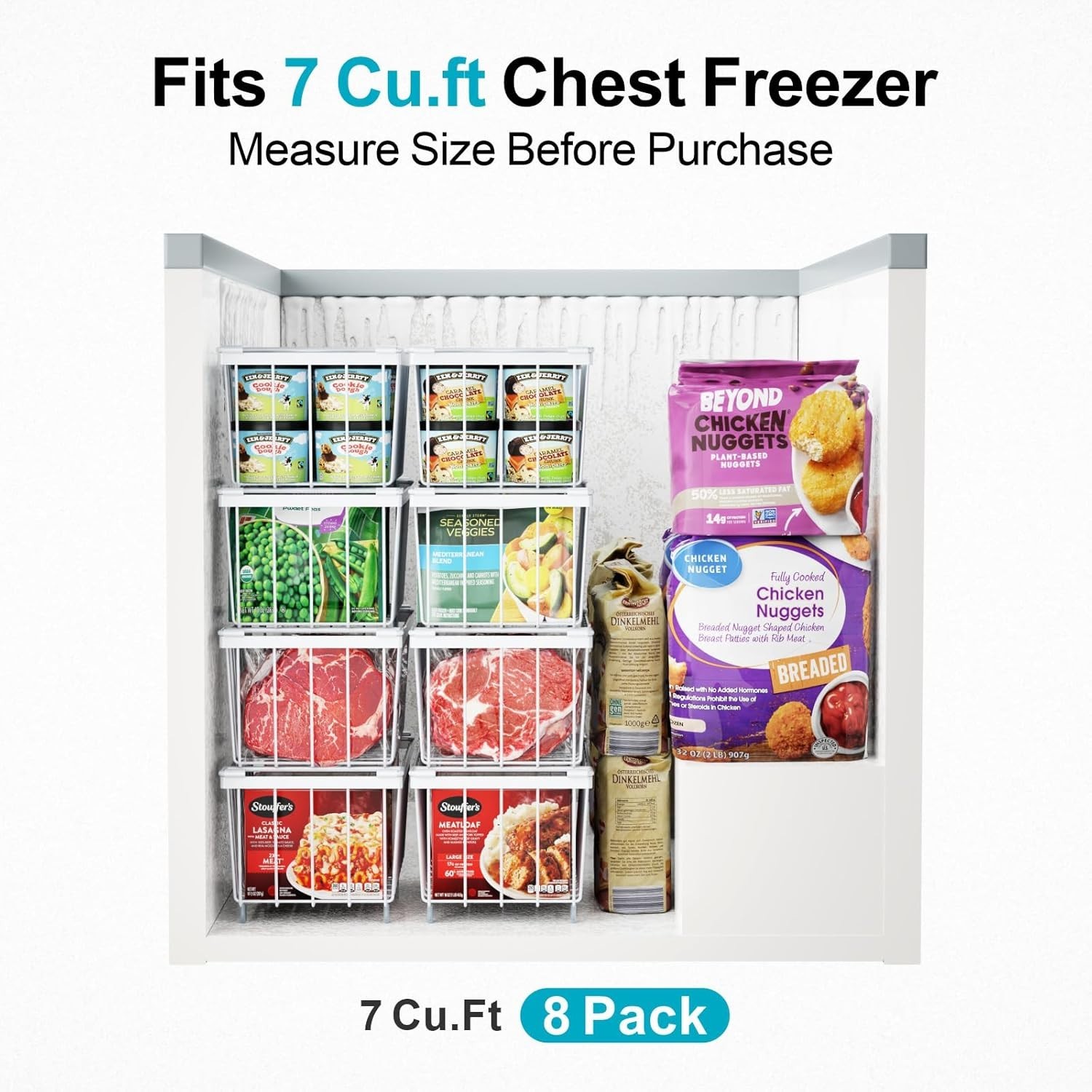 Deep Freezer Organizer Bins – Fits 7 Cu.Ft Chest Freezer, 8 Pack Stackable Wire