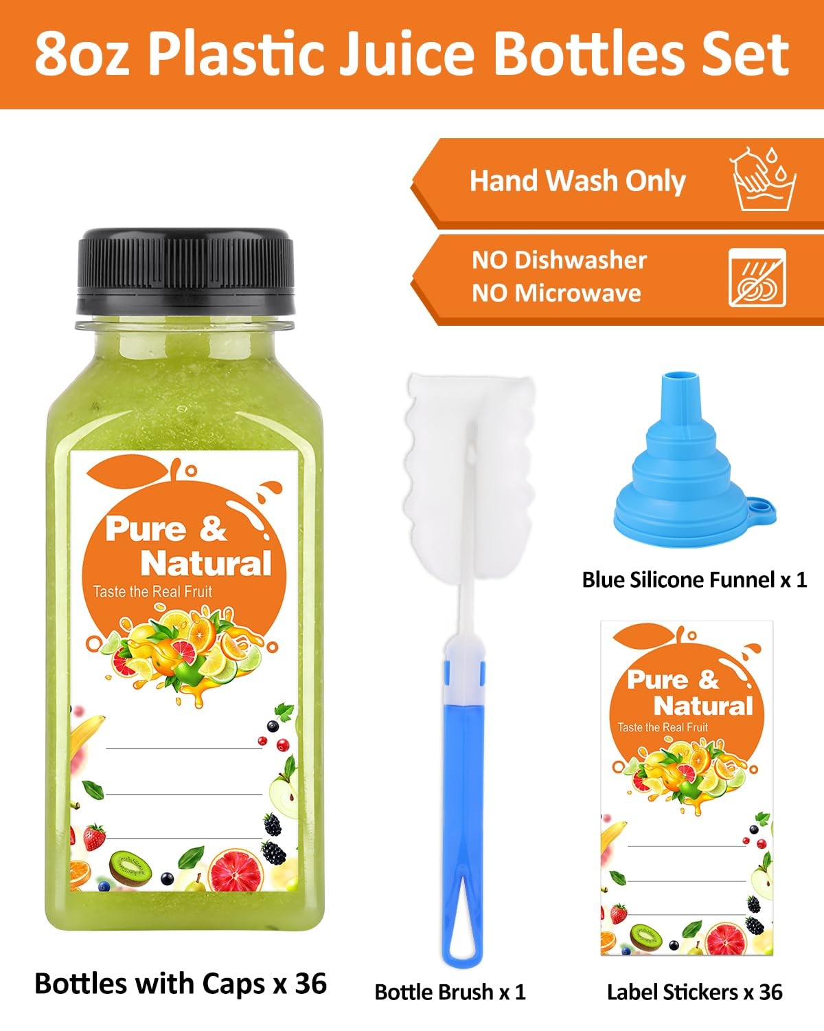36 Pack 8oz Plastic Juice Bottles with Caps, Empty Reusable Bottles for Juici…
