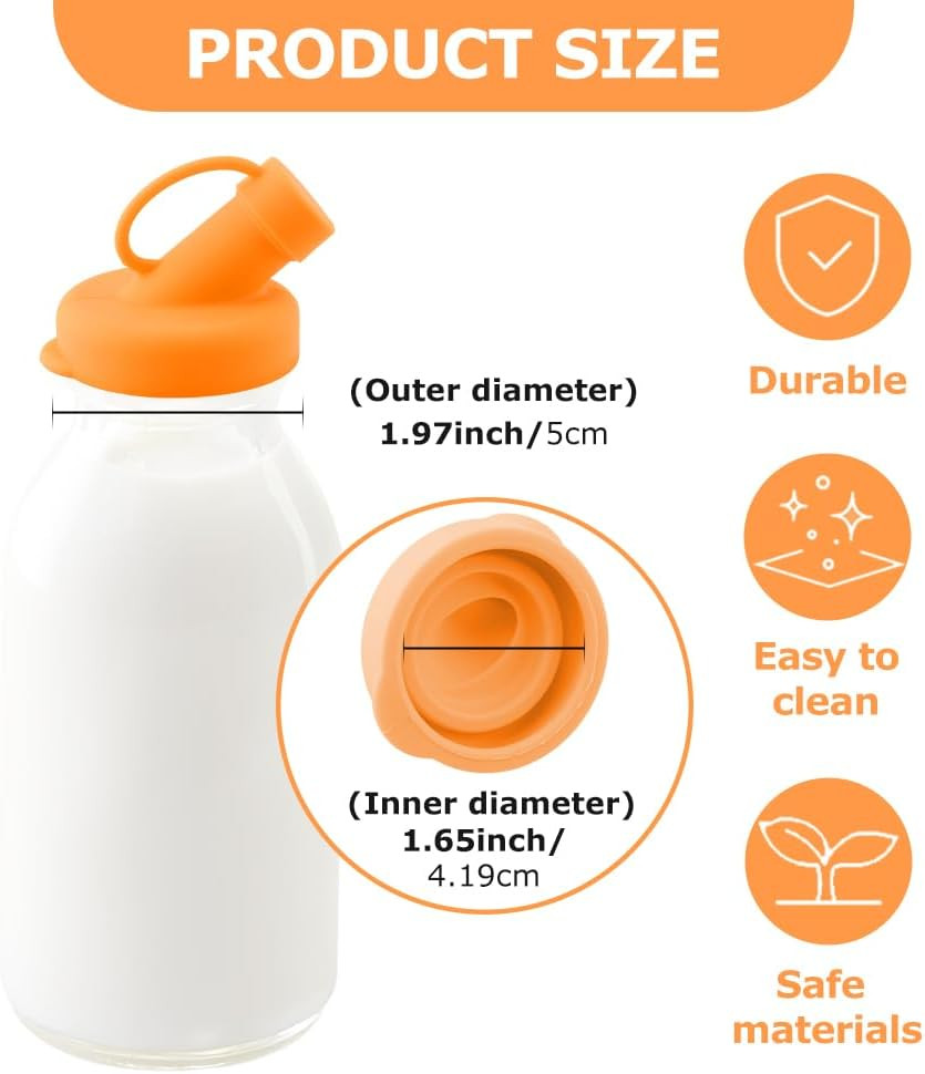 6Pcs Silicone Milk Bottle Caps, 48Mm Diameter Pour Spout Lids, Reusable Milk Jug