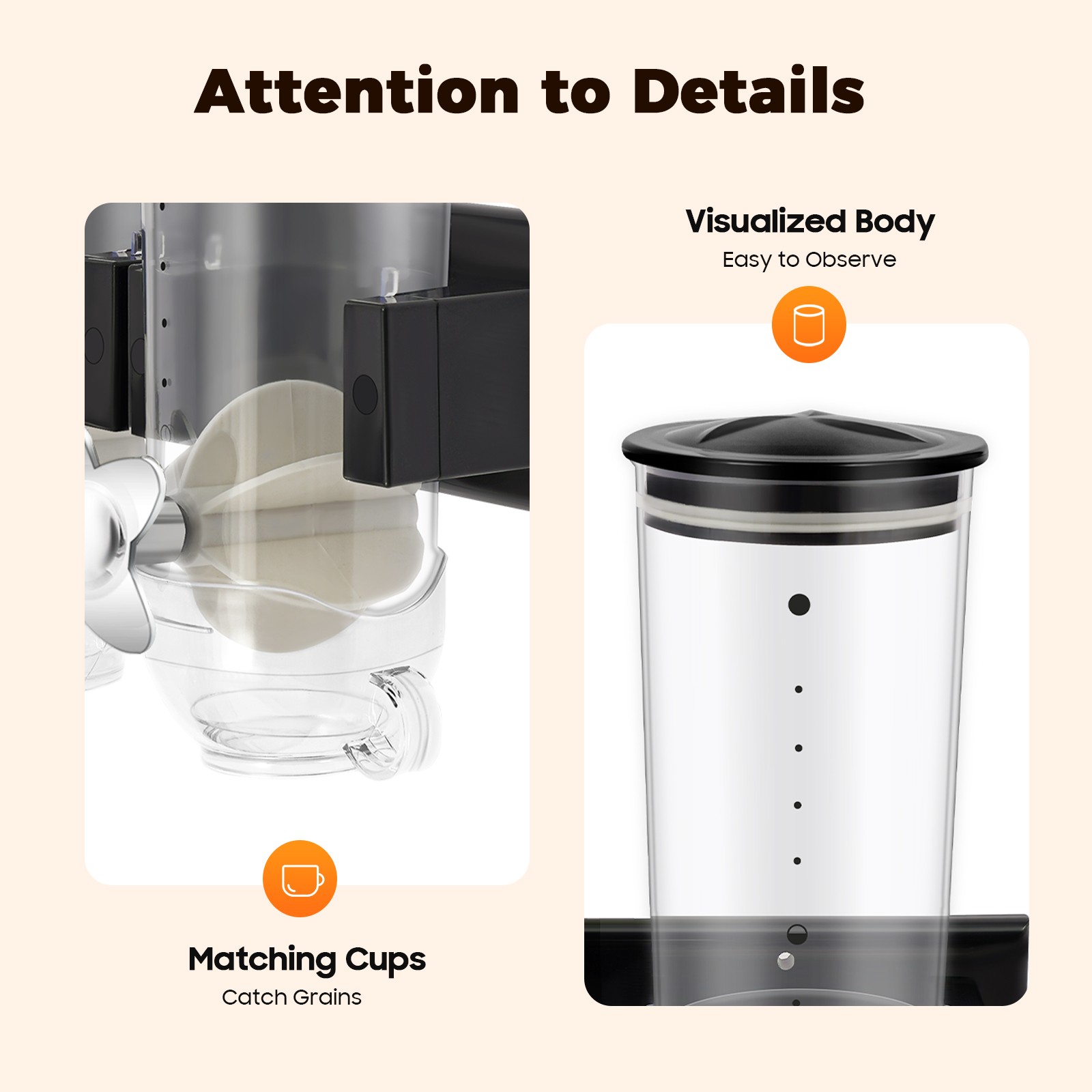 Wall-mount Cereal Dispenser 2 Cups Nuts Coffee Beans Grains 3L Storage Container