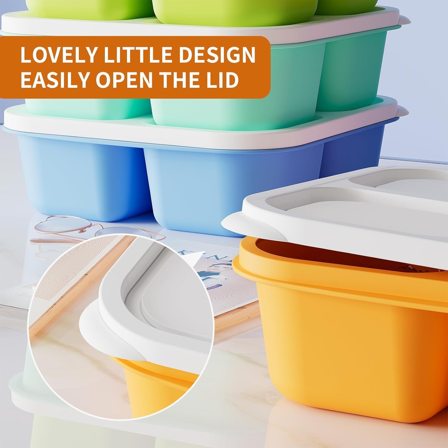 6 Pcs Bento Snack Containers, Reusable 4 Compartment Food Storage Container with