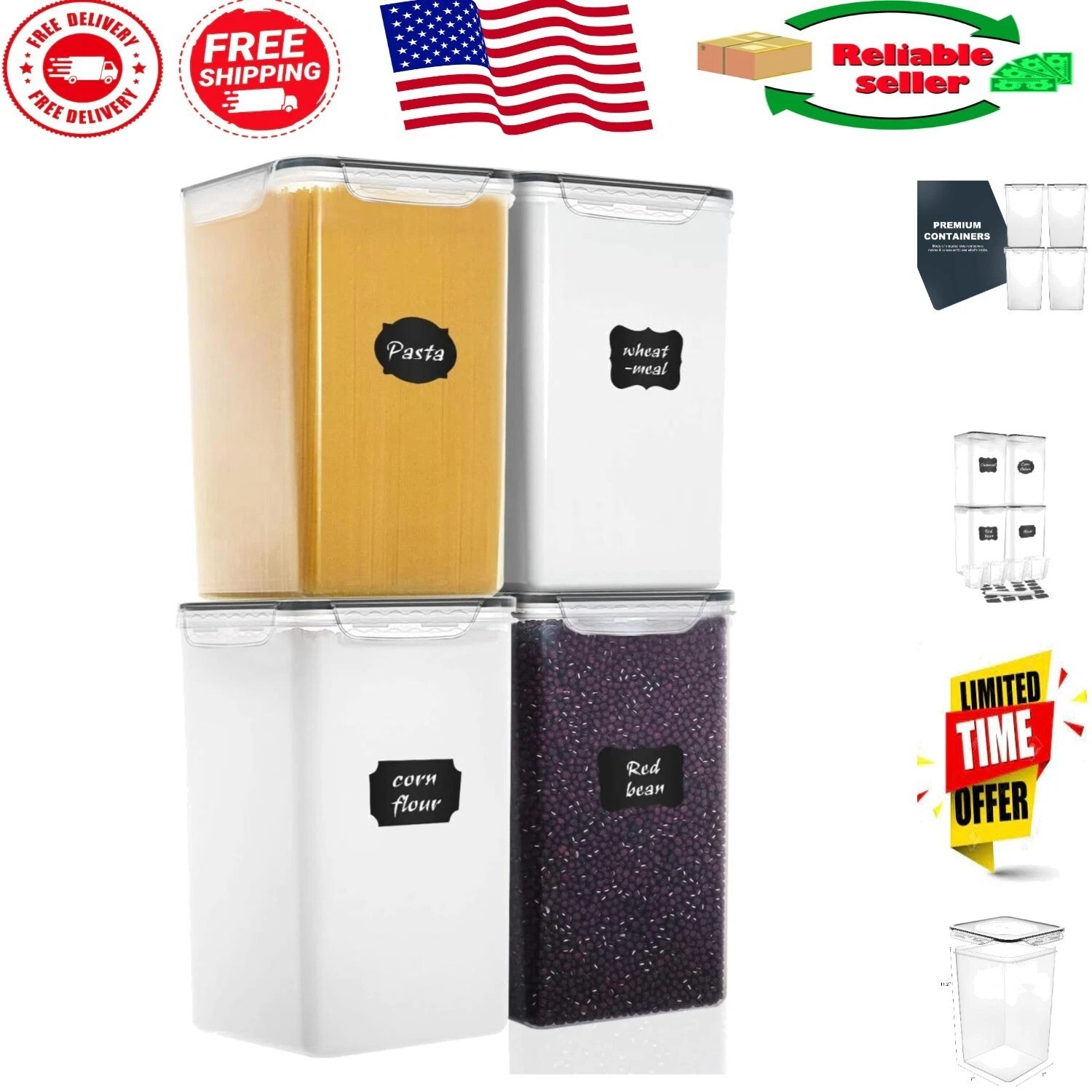Wide & Deep 7qt Food Keepers – Clear Airtight Containers with Measuring Extras