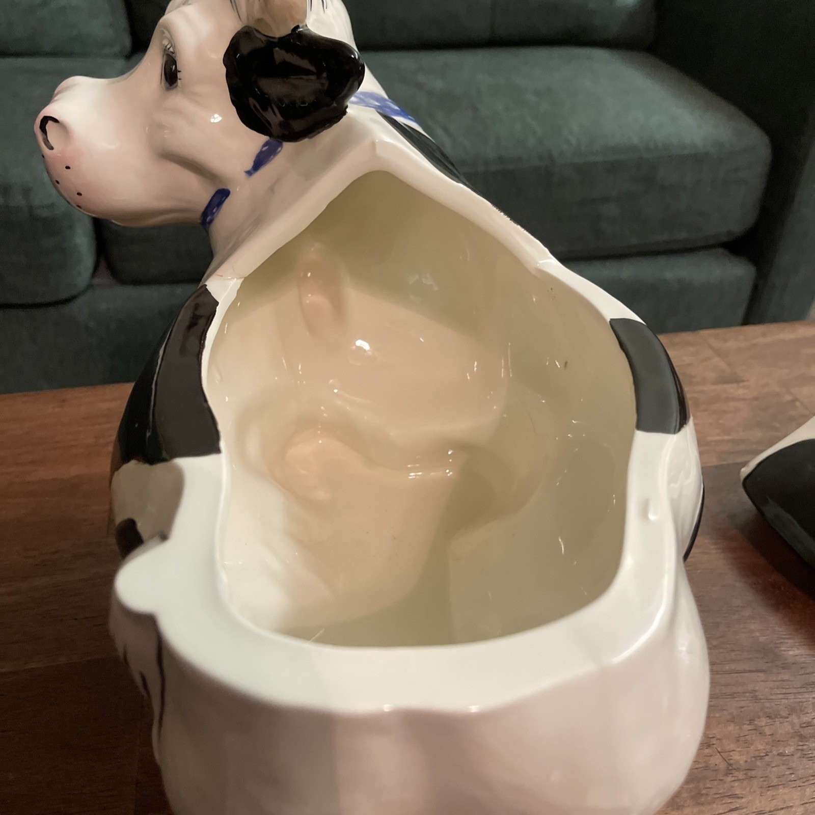 VTG Ceramic Cow Cookie Jar Black White Pink Bow Granny Twin Winton Cottage 16″