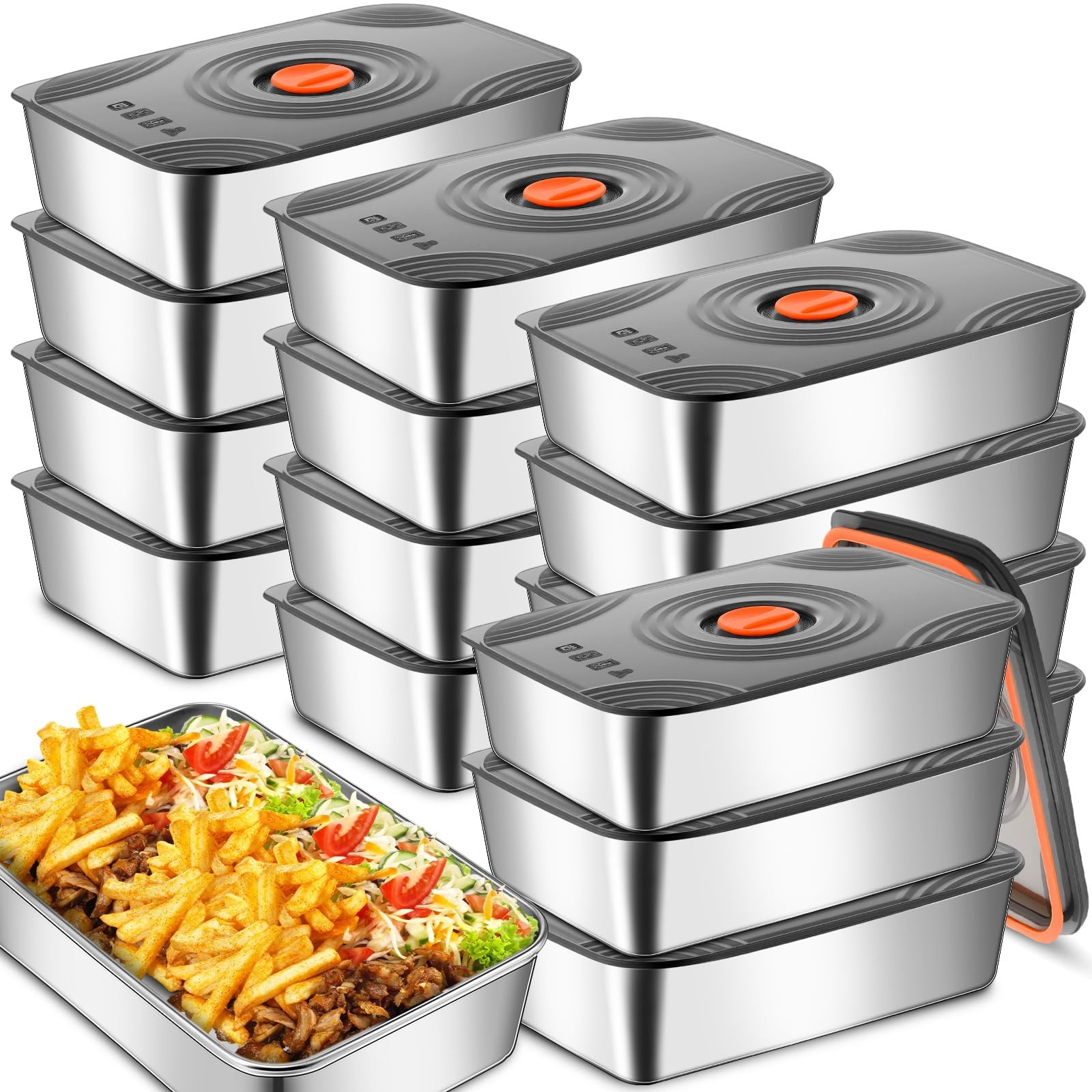16 Sets 60oz Stainless Steel Food Storage Containers with Lids Large Reusable…