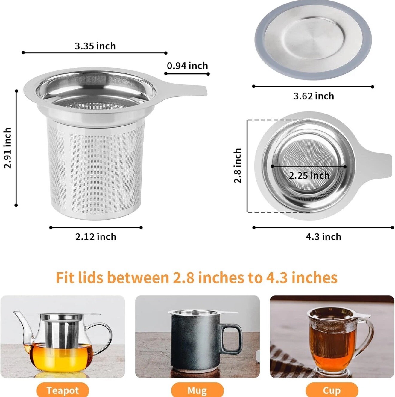 Vaincre Extra Fine Mesh Tea Infuser/Strainer, Stainless Steel Loose Silver