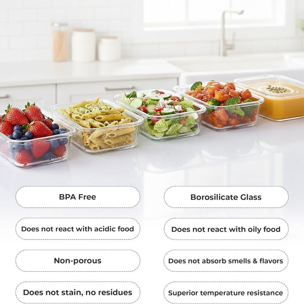 Zulay 5 Pack Snap Lock Glass Food Containers