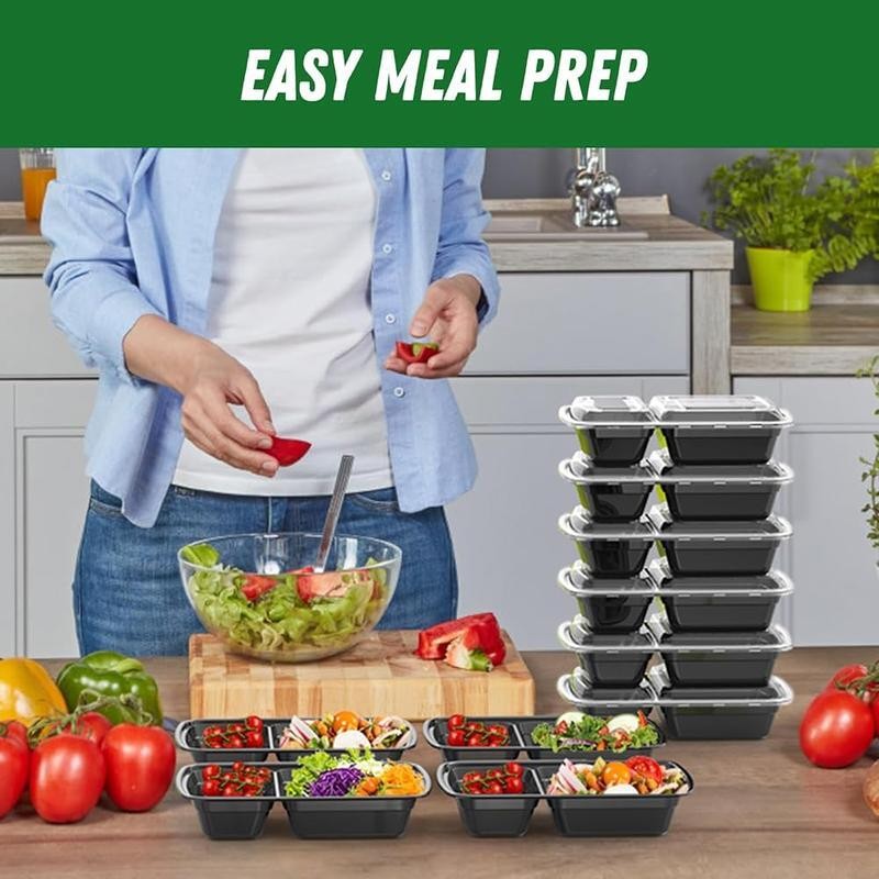 50 Pack Meal Prep Containers 28 oz 2 Compartment Sturdy Leakproof Microwave Safe