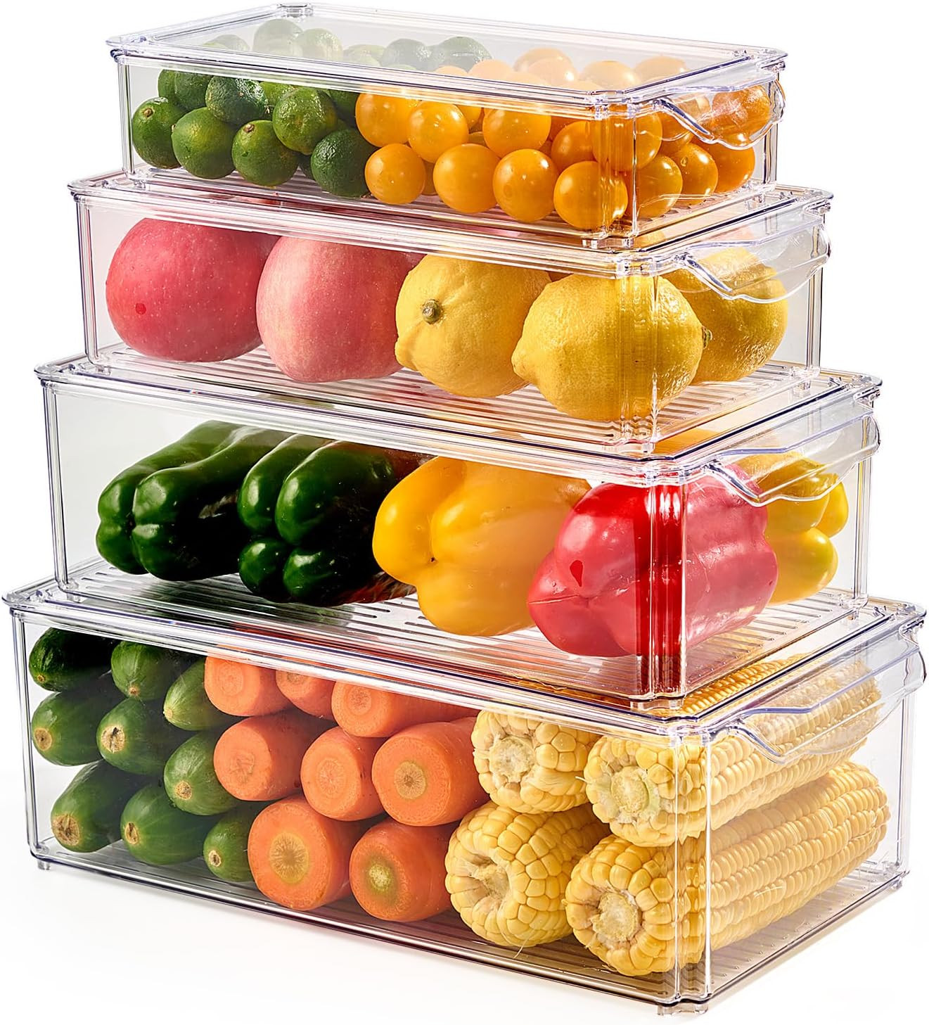 4 Piece Refrigerator Organizer Bins, Clear Fridge Organizers and Storage, Stacka