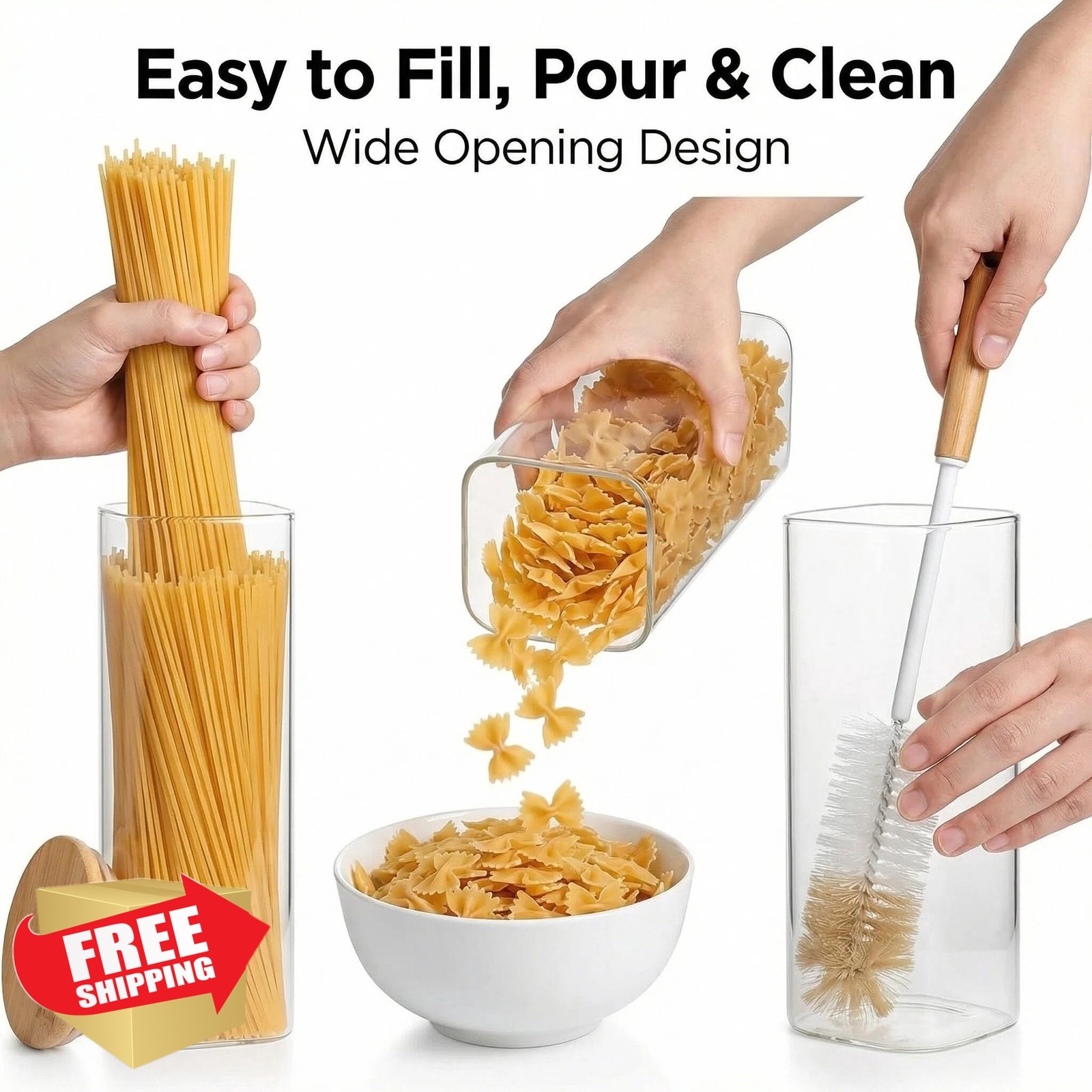 Snaiio 3pk 78oz Glass Pasta Containers Bamboo Lids