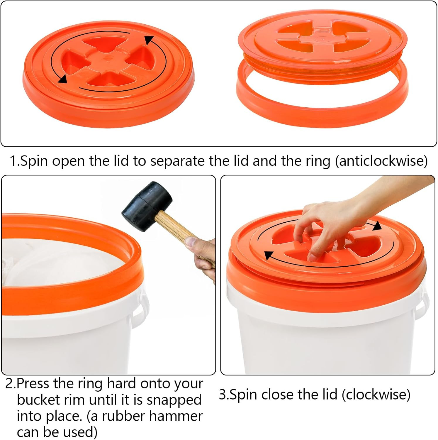 3 Pieces 5 Gallon Bucket Lids, 12 Inch Plastic Screw Top Seal Lids, Leak-Proof R