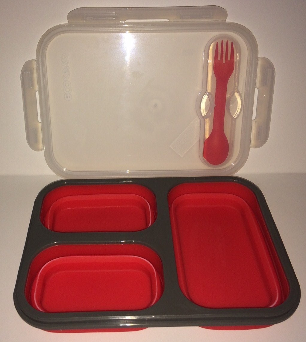 Eco One Durable and Reusable 3 Sections Bento Lunch Box Collapsible Magenta