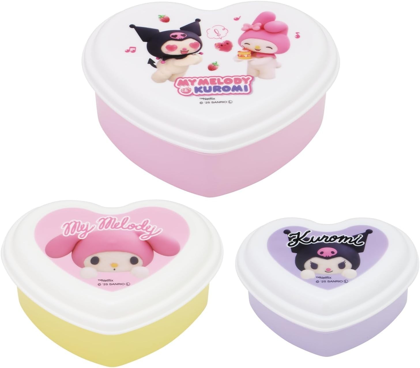 Heart-Shaped Seal Containers (Set of 3) Sanrio My Melody & Kuromi SHTS3-A