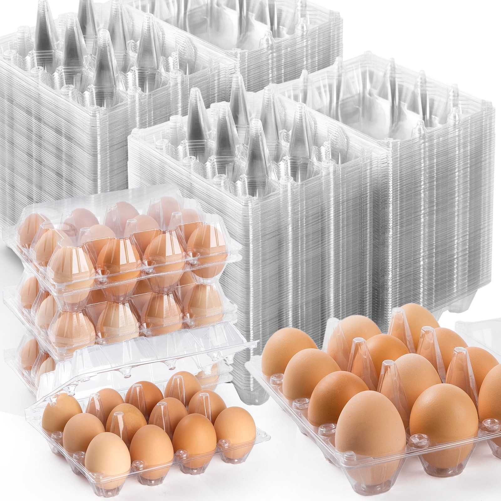 120 PCS Plastic Egg Cartons 12 Count Reusable Trays Home Farmers Markets