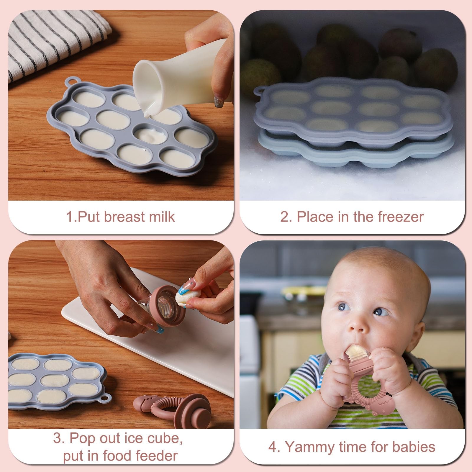 Baby Breastmilk Popsicle Molds & Fruit Feeder Pacifier, Silicone Baby Food Fr…