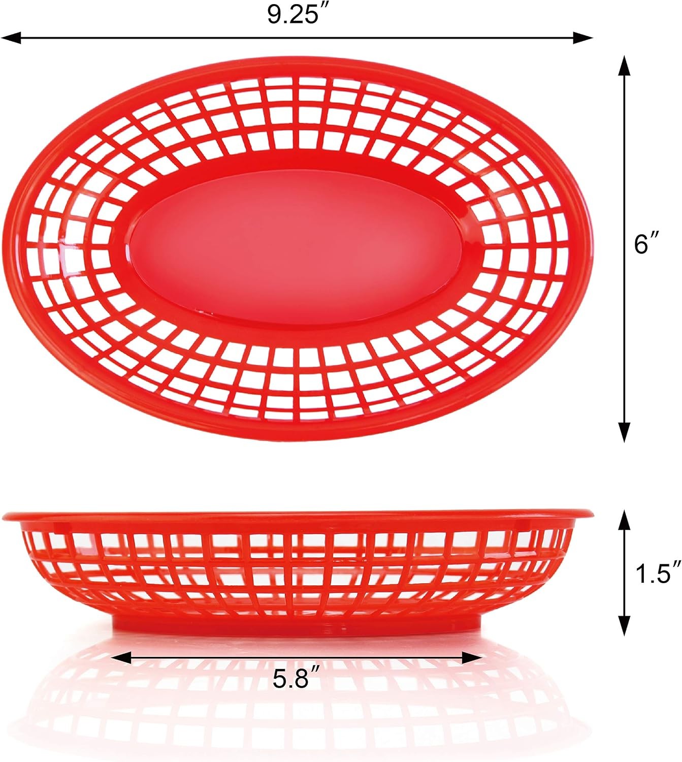 New Star Foodservice 44164 Fast Food Baskets, 9.25 X 6 Inch Oval, Set of 12, Red