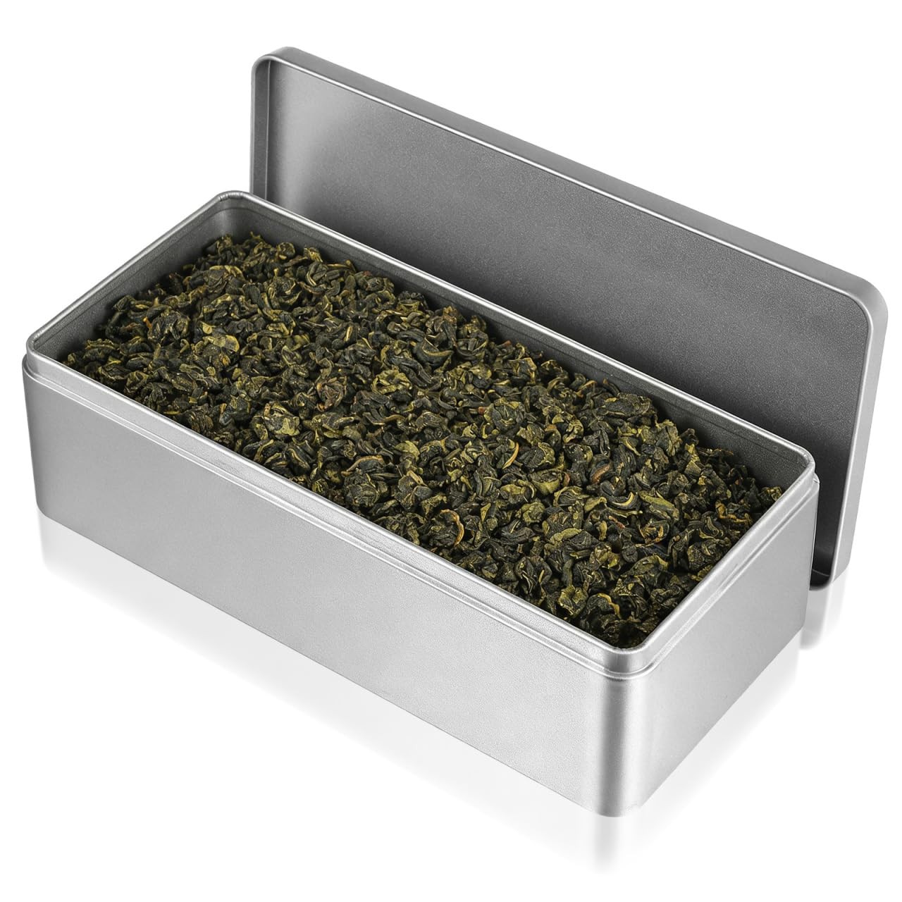 Rectangular Tin Box with Lid 9.25X4.33X2.55In Silver Tinplate Tea Leaves Cani…