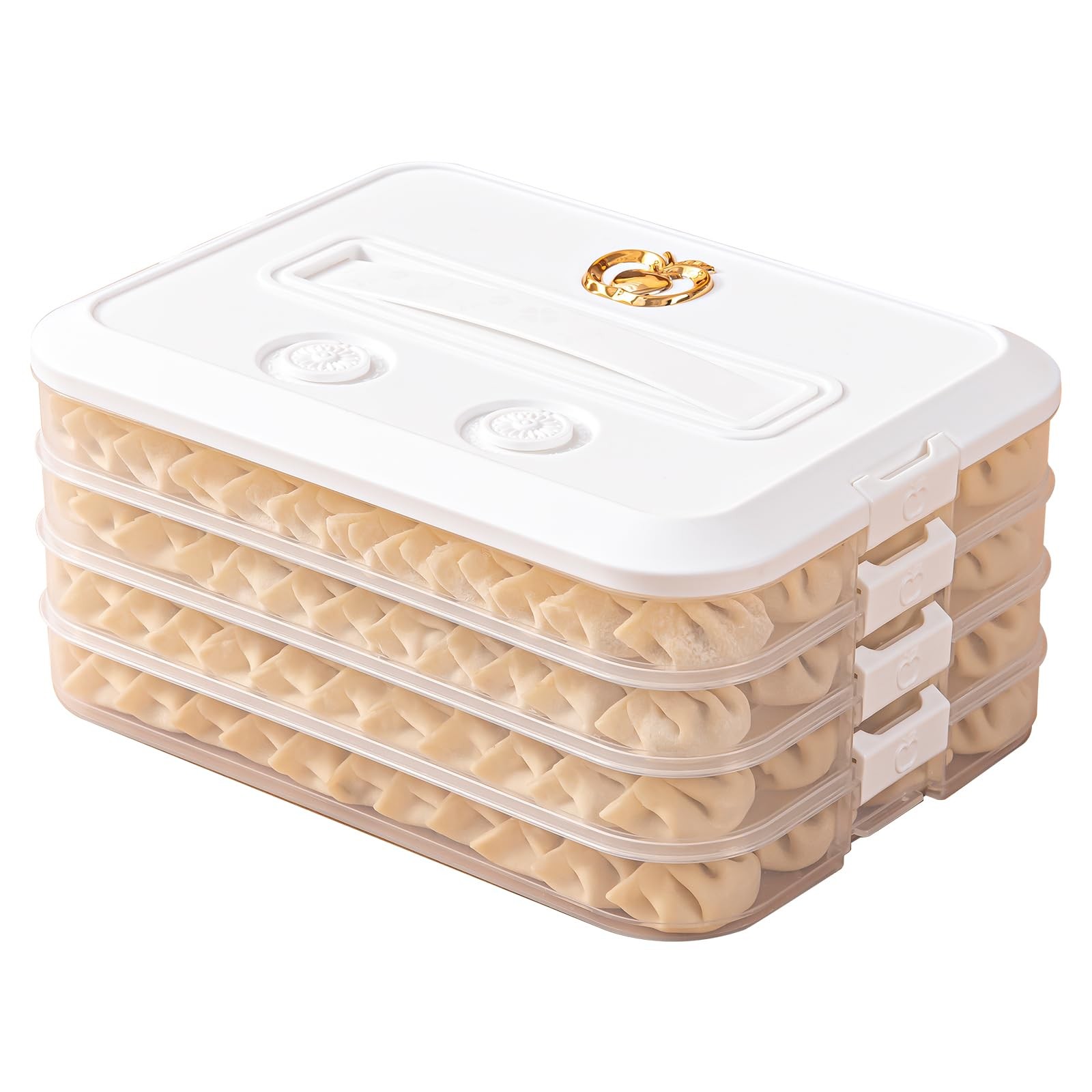 4-Layer Small Frozen Dumpling Storage with Lids, Flat Stacks Food Container I…