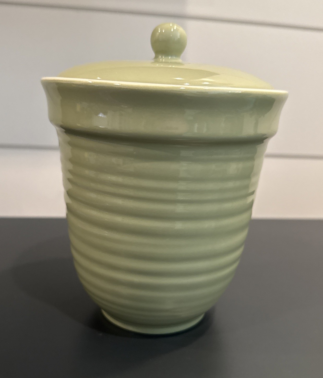 Fresh Territory Ceramic Canister Food Container Crock Sage Green 6.75” Tall