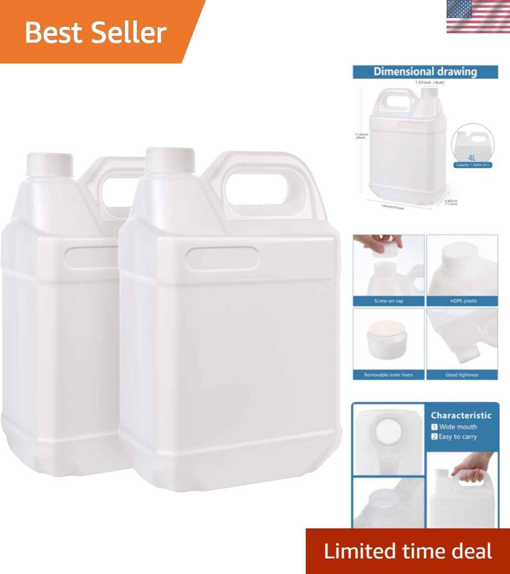 2 Pack 1 Gallon Clear Plastic Jugs with Lids, Water Jug Storage Containers wi…