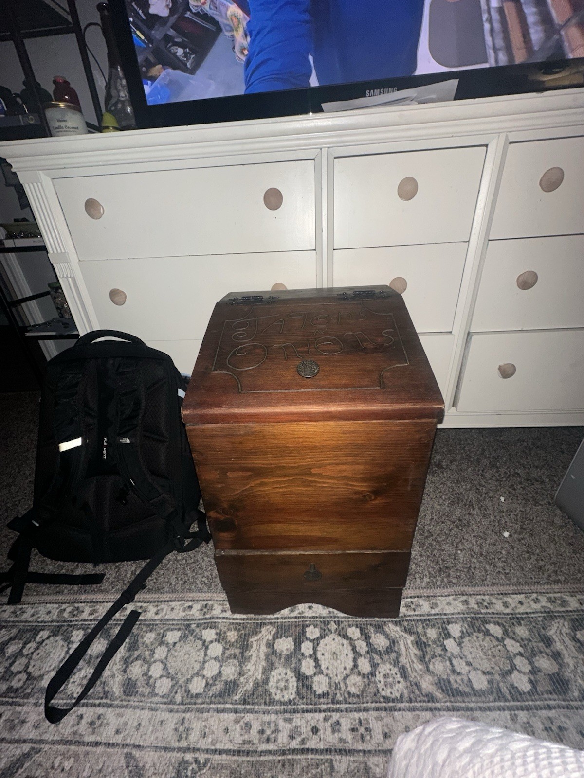 Vintage Potatoes Taters ‘N Onions Wooden Storage Bin Farmhouse Country Wood Box