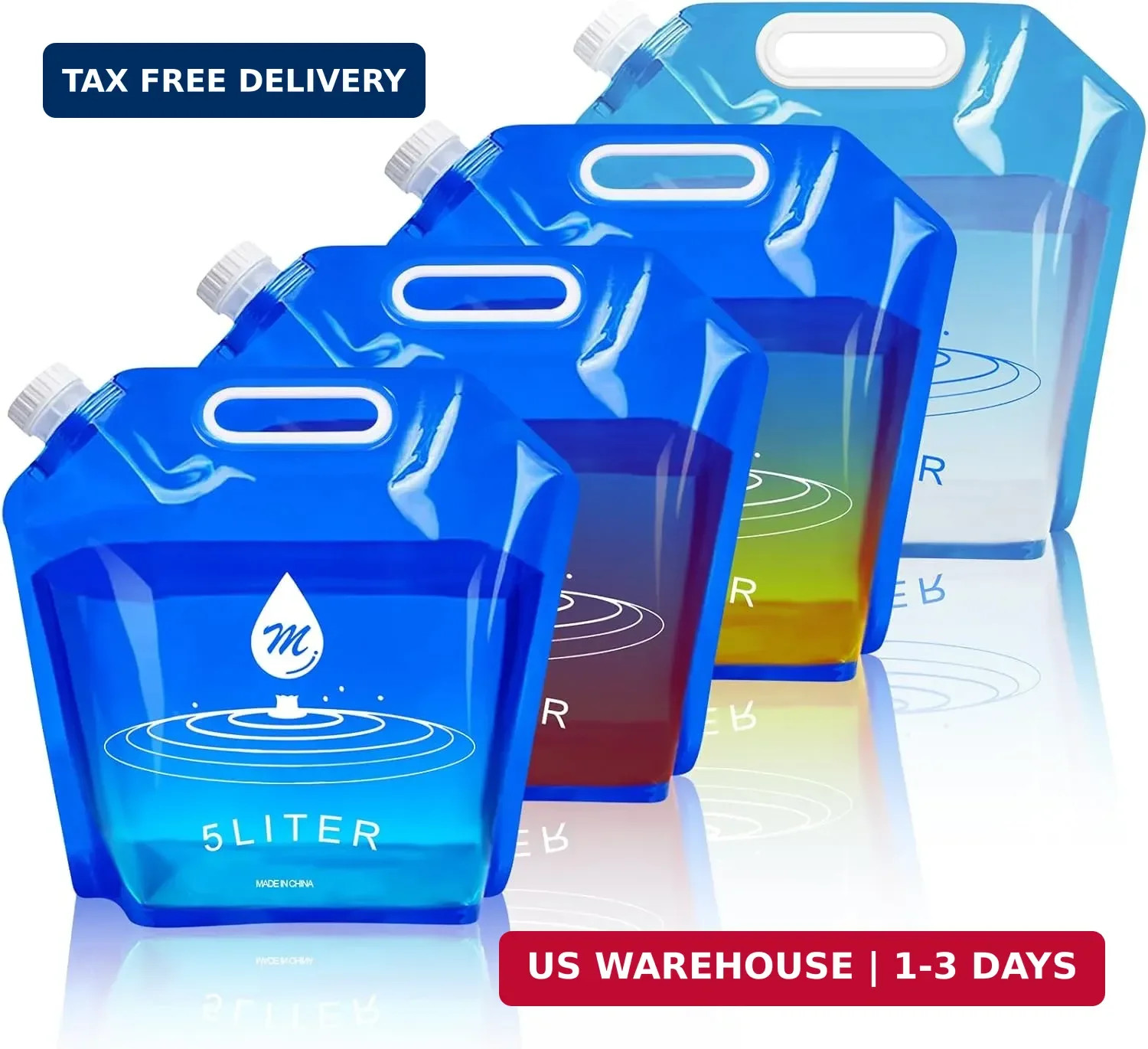 SOCATER Water Container Bags, 4 Packs BPA Free No-Leak Foldable Plastic 1.3 Gall
