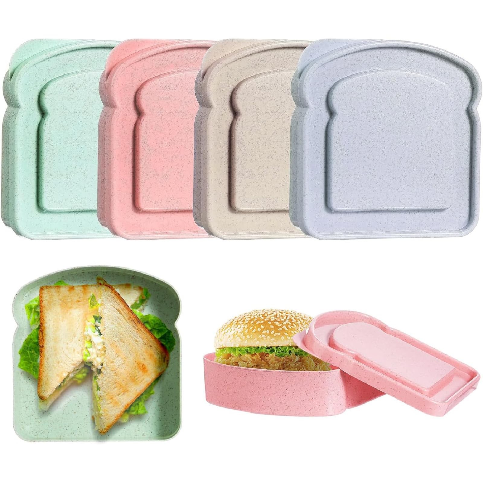 WXOIEOD 4 Pack Sandwich Containers for Lunch Boxes, Reusable 4 Colors