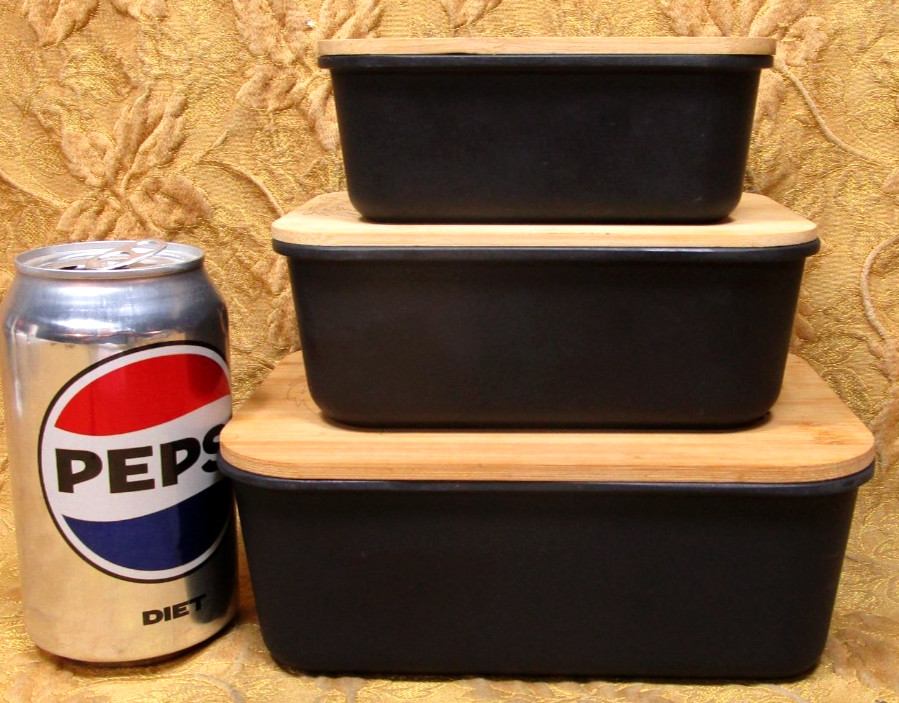 3 plastic food/snack “bear” containers w/bamboo wood lids laser engraved by me