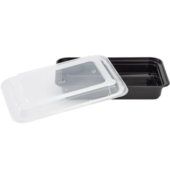 Meal Prep 16 Oz Rectangular Food Containers with Lids 50 Pack Black Microwavable