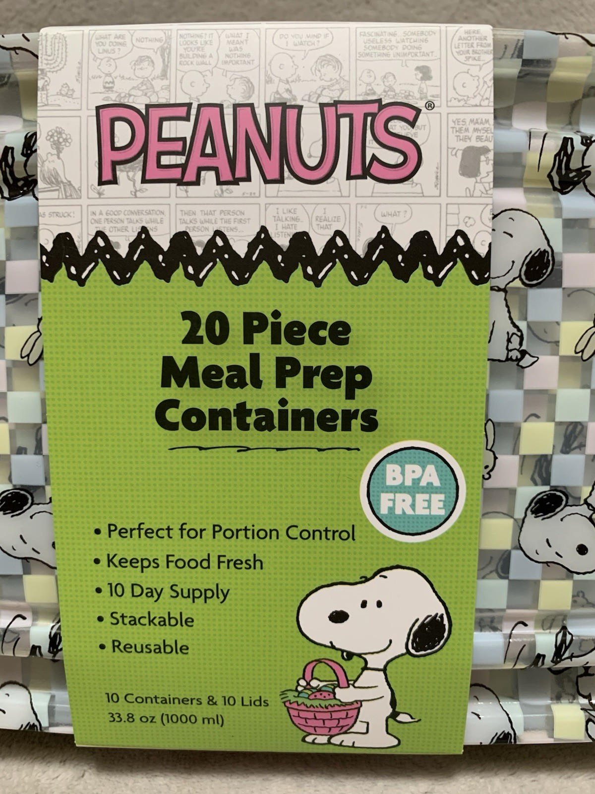 NEW Peanuts SNOOPY & BUNNY Easter Theme 20pc Clear Meal Prep Storage Containers