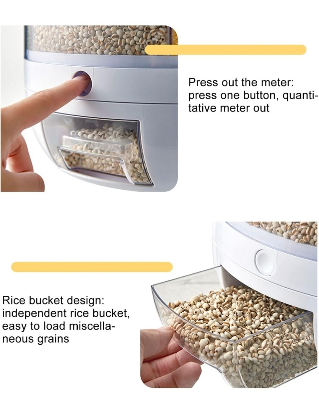 6-Grid 360° Grains Dispenser Rotating Rice Dispenser Storage Container 13lbs