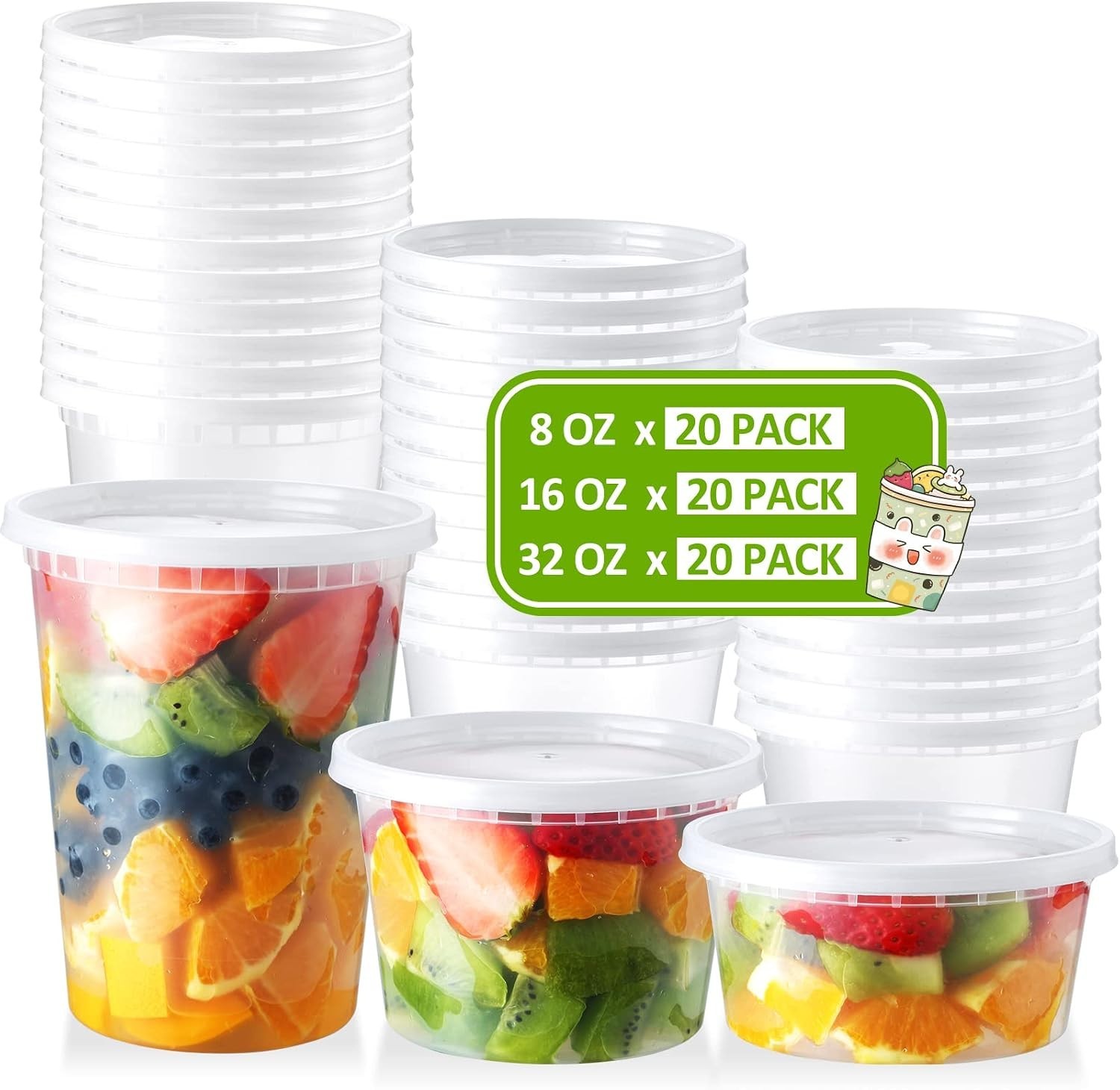60 Set Deli-Containers-with-Lids: [8oz 16oz 32oz] Combo Plastic-Food-Storage-…