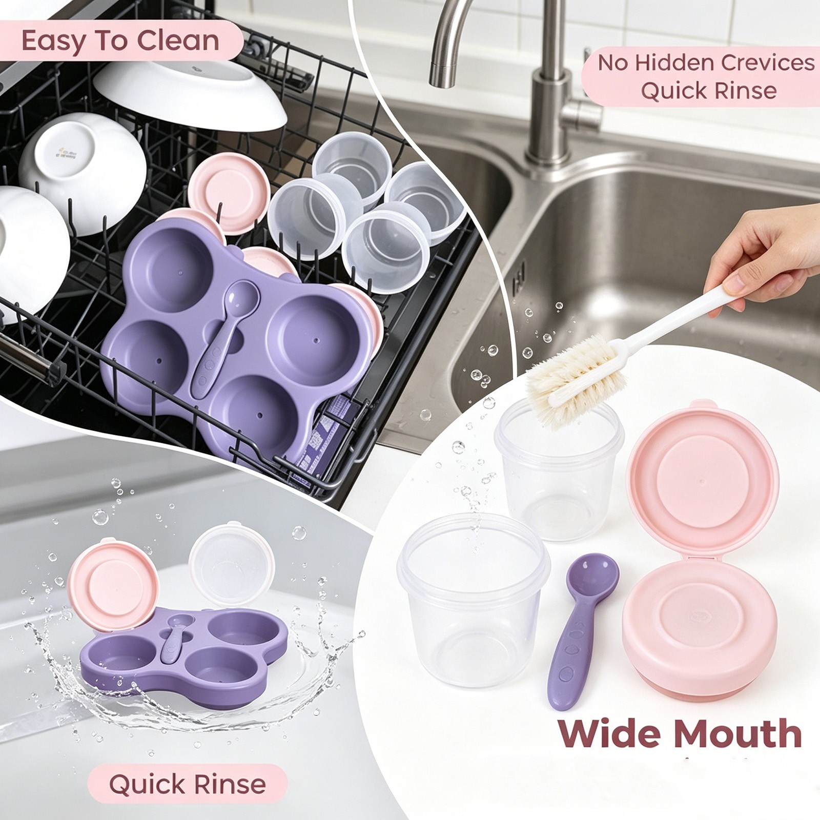 Leakproof Baby Food Storage Cups Set with Tray&Spoon Reusable for Infant Feeding
