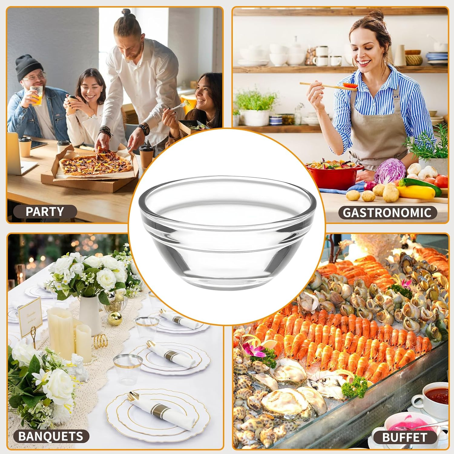 12 Pack Mini 3 Inch Small Glass Bowls with 12 Pack Lids, 2.5 Oz Clear Glass Pinc