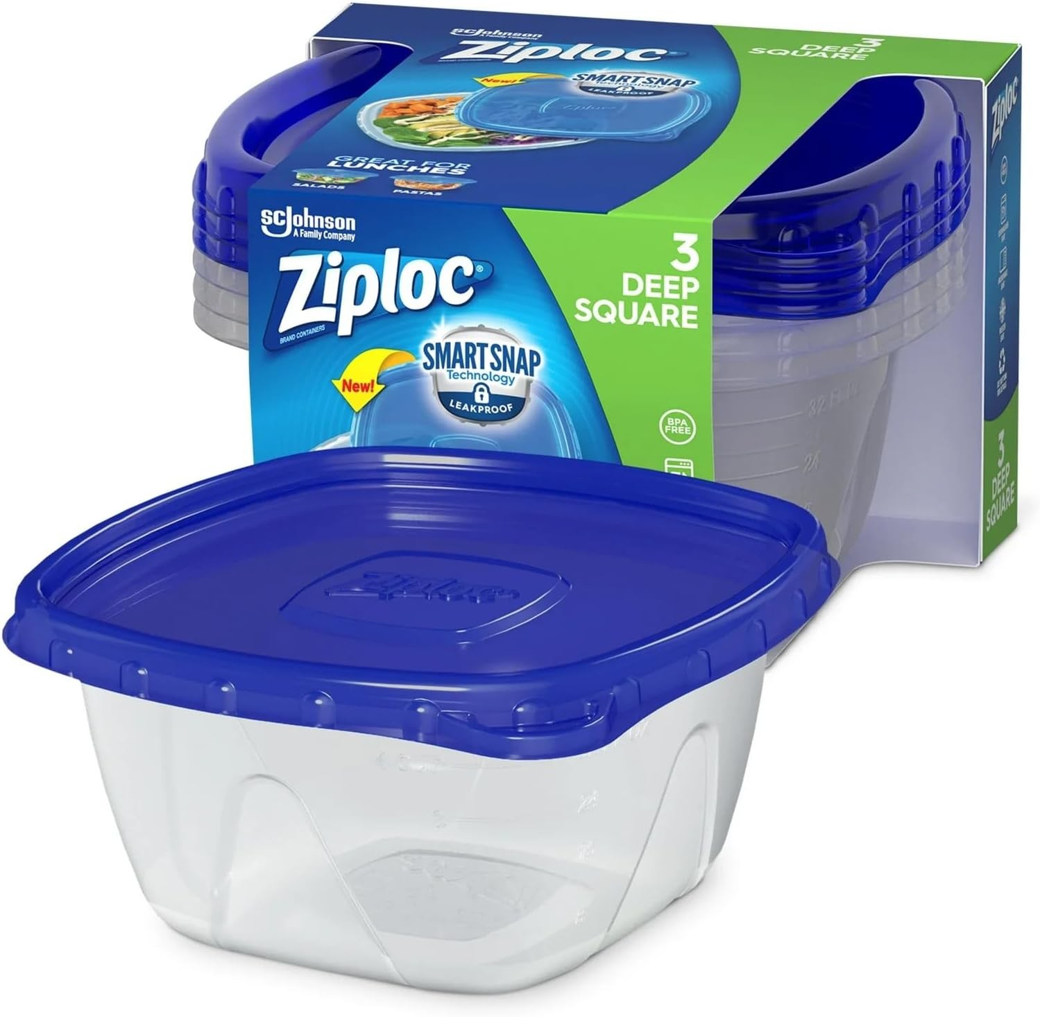 Food Storage Container, 1.25 Qt, Deep Square, 3-Ct. One Size, Clear
