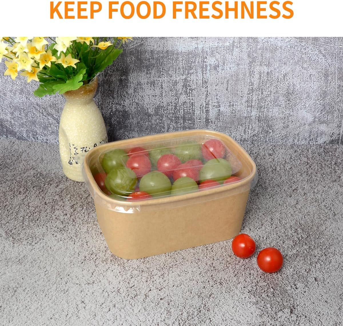 50 Pack 35 Oz Paper Food Containers with Lids, Paper Meal Prep Containers Microw