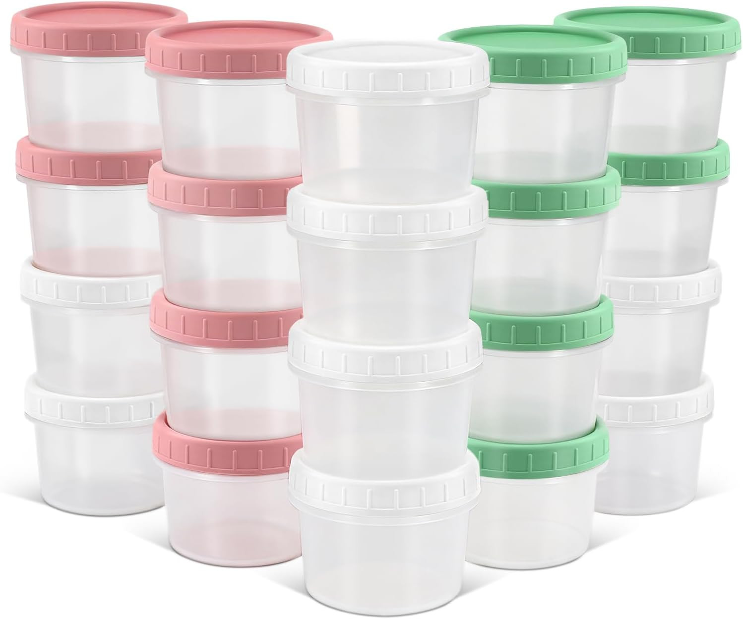 DEMORA 4 Oz Small Plastic Containers with Twist on Lids [20 Sets], Stackable Lit