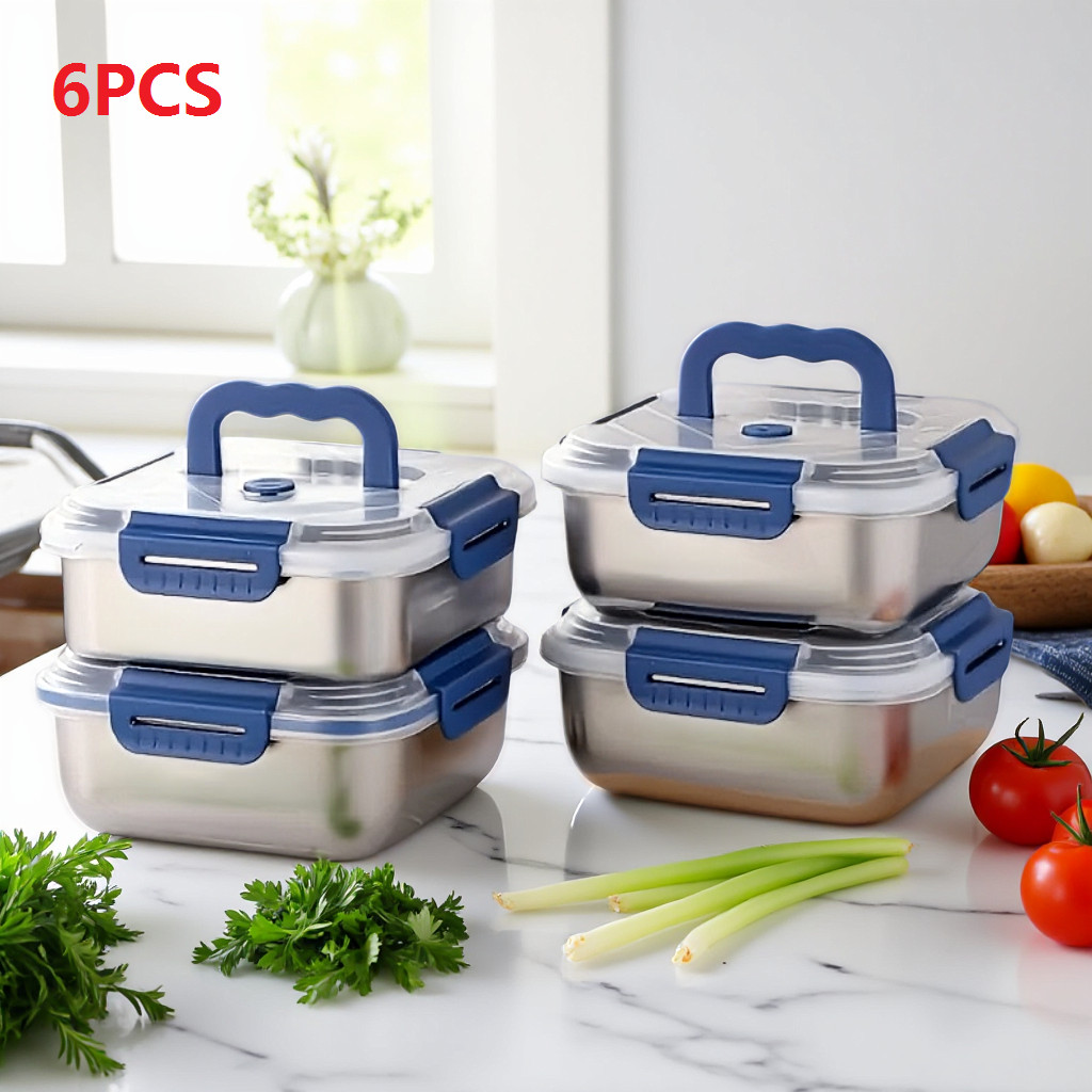 Organize It All: 6-Count Stainless Steel Containers for Home,Picnics & On-the-Go
