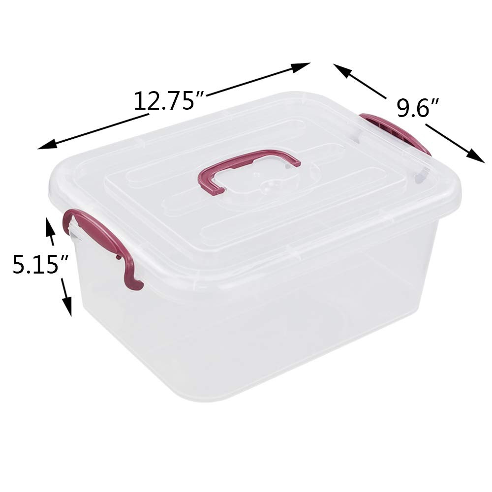 Joyeen 8 Quart Plastic Latching Storage Bins, Boxes 8 quarts, Red