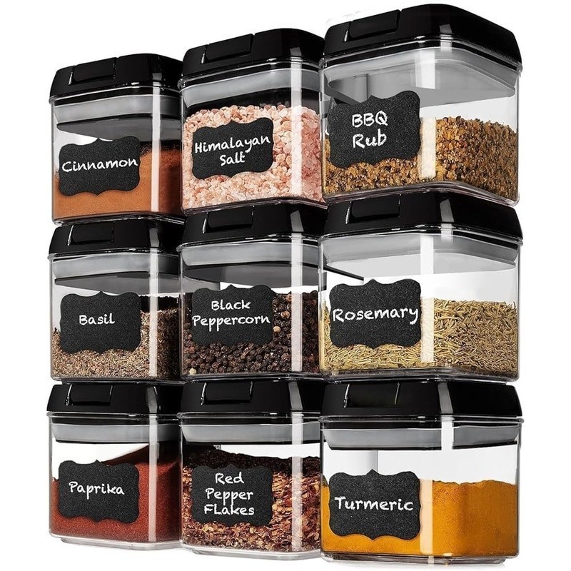 9Pcs Airtight Food Storage Containers Spices Snacks Kitchen Organization New