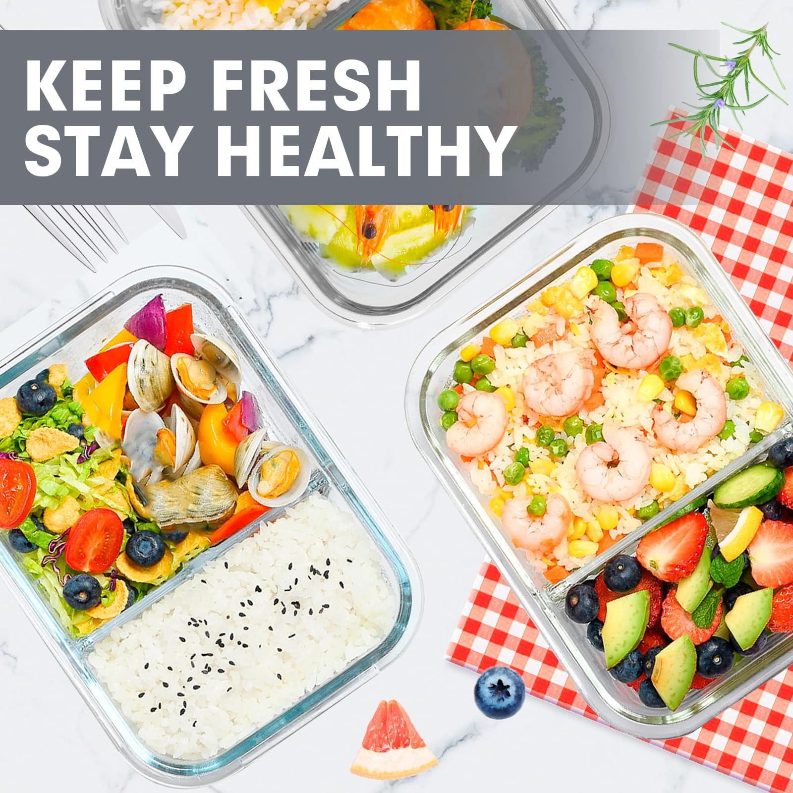5 Pack Glass Meal Prep Containers 2 Compartment Set, 36OZ Airtight Glass Lunc…