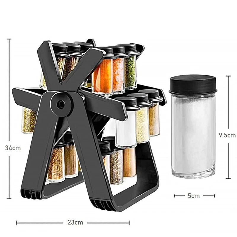 DESSINI ITALY 18 IN 1 Rotating Spice Tower Rack Glass Bottle Organiser Salt Stor