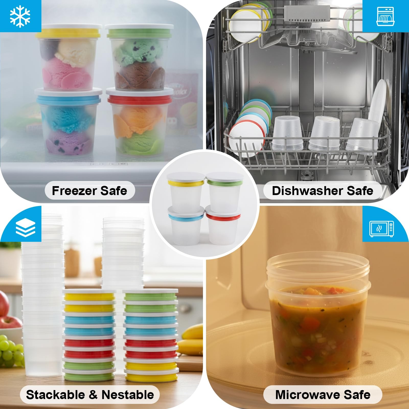 7 oz Plastic Food Containers with Screw Top Lids, Small Food Freezer Storage …