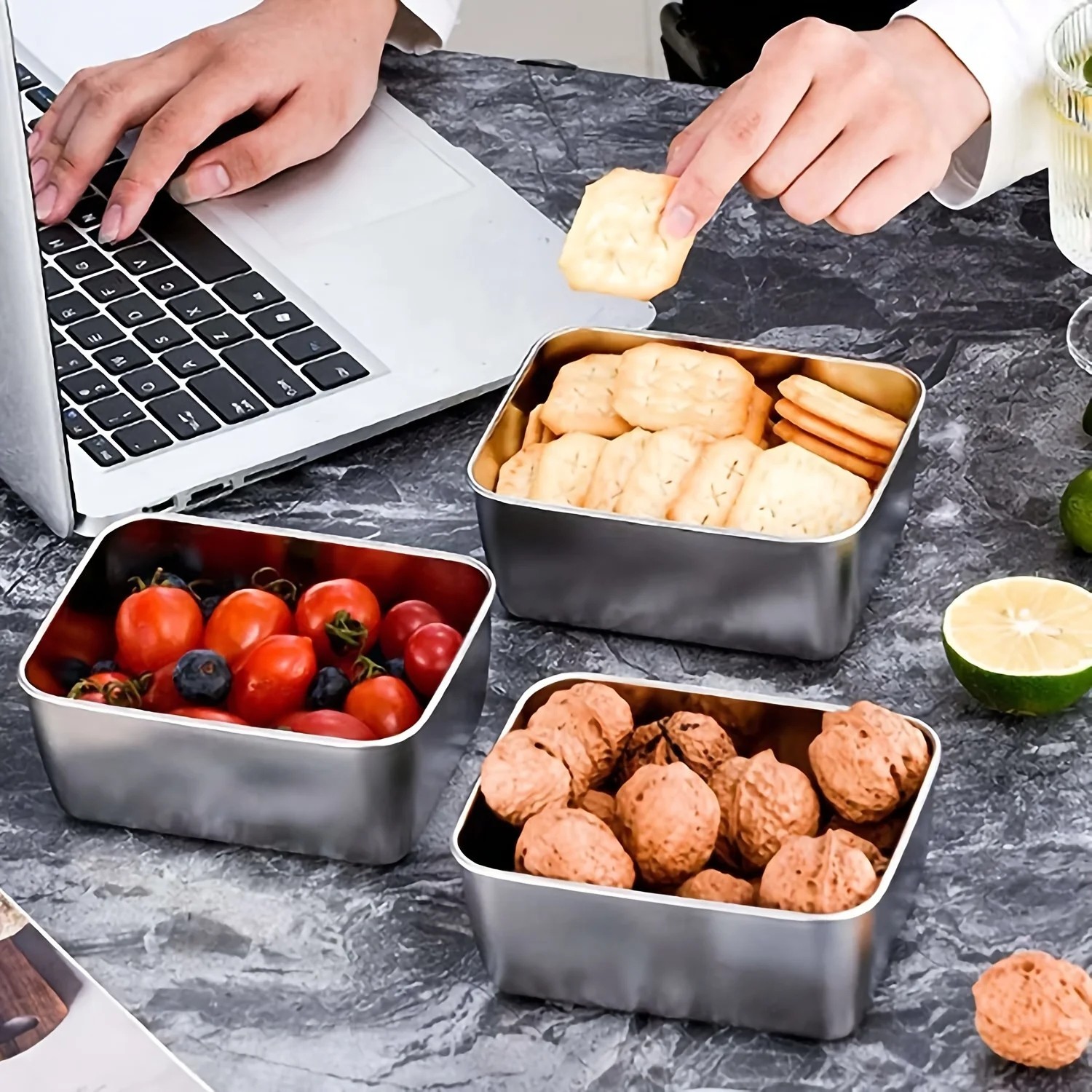 6Pc Stainless Steel Food Storage Containers Set Leakproof Stackable Lunch Boxes