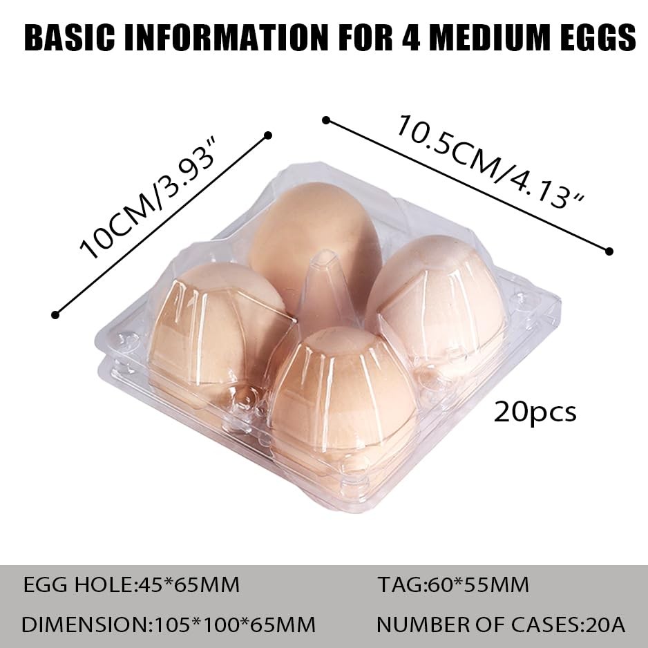 20 PCS Plastic Clear Egg Cartons Holds 4 Eggs Blank Tray Farm Market Display