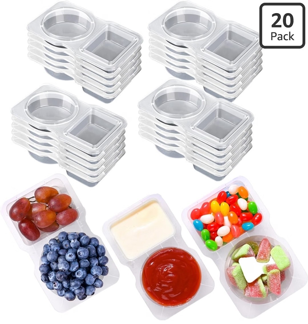20 Pcs Double Compartment Condiment Container With Lids – Reusable Snack Pack